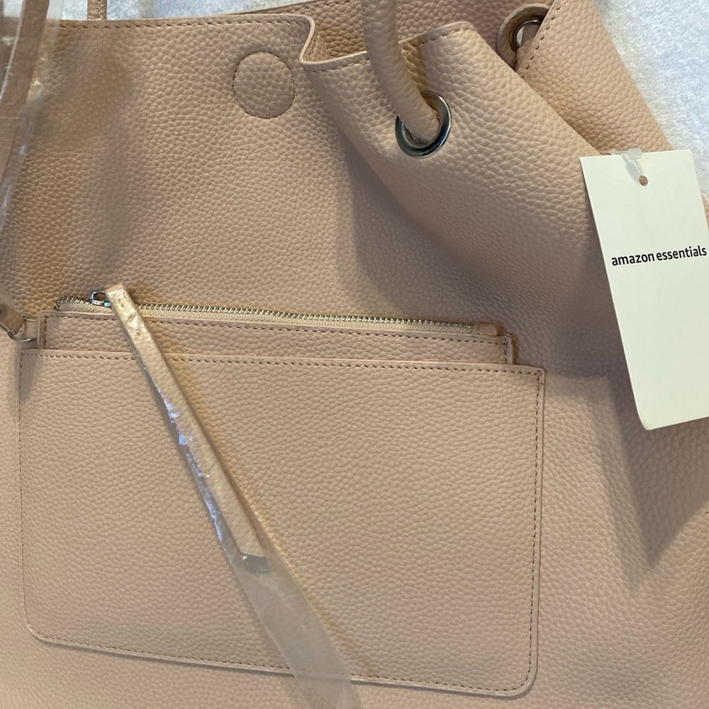 Large Shoulder Tote Bag Purse  with attached coin purse in color Blush - Picture 3 of 6